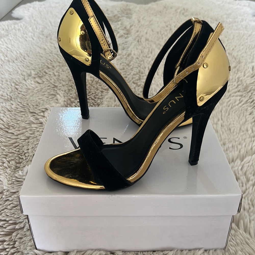Venus Black and Gold Heels